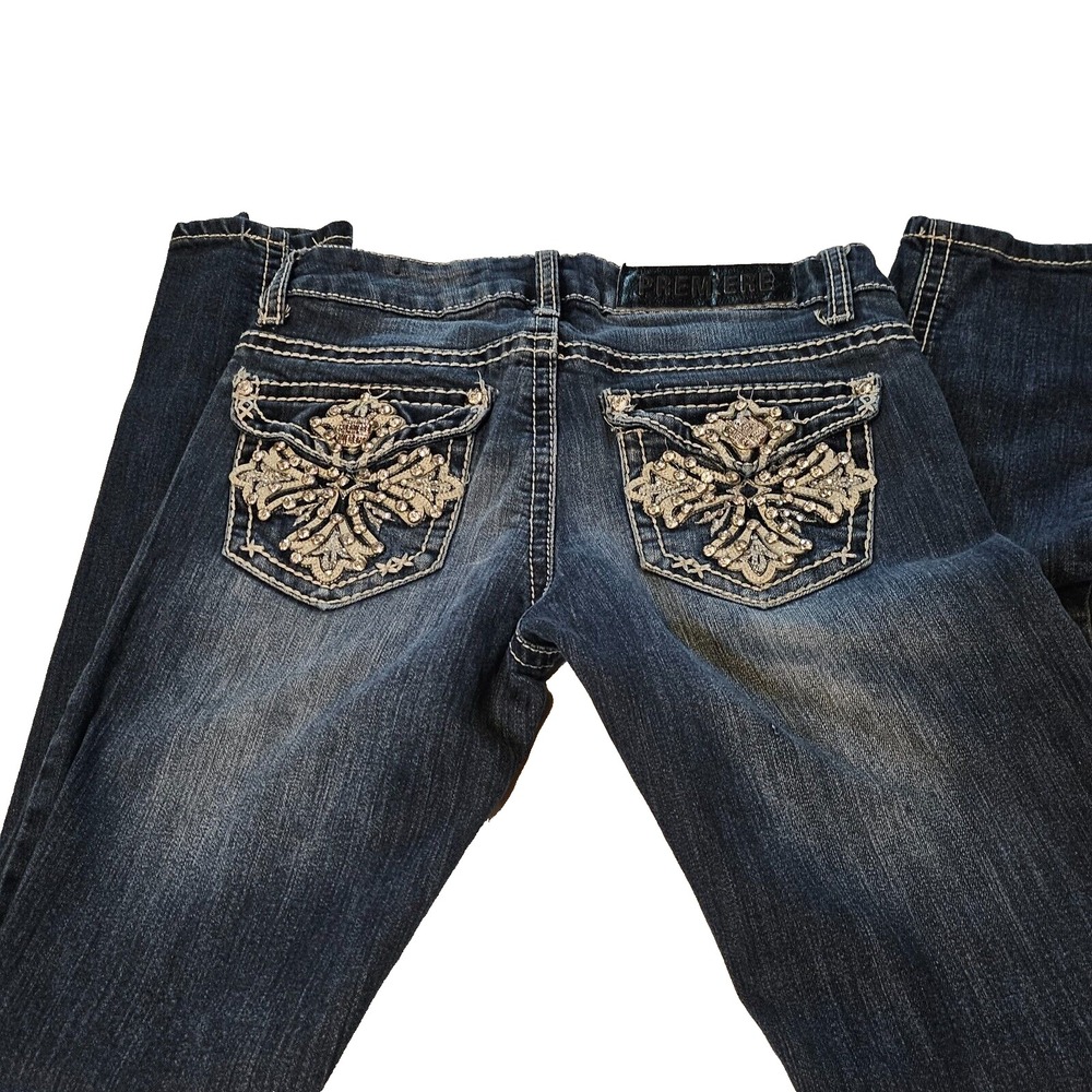 Super Skinny Straight Embellished Pockets Womens Jeans SZ 1/2 R Western,Casual